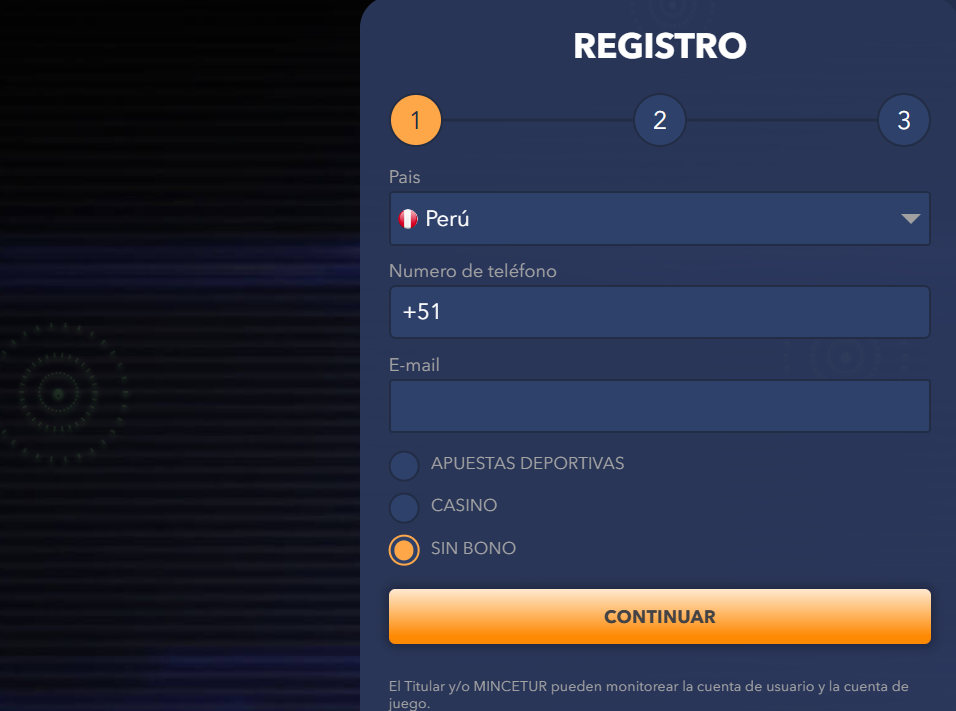 Proceso de registro en BetGol Perú